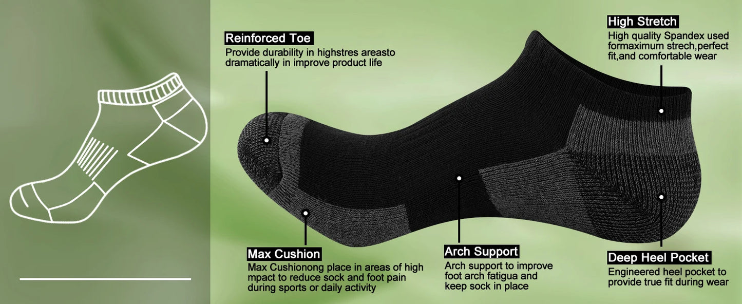 12 Pack Mens Cushioned Ankle Socks, Low Cut Breathable Casual Spring, summer, autumn Socks