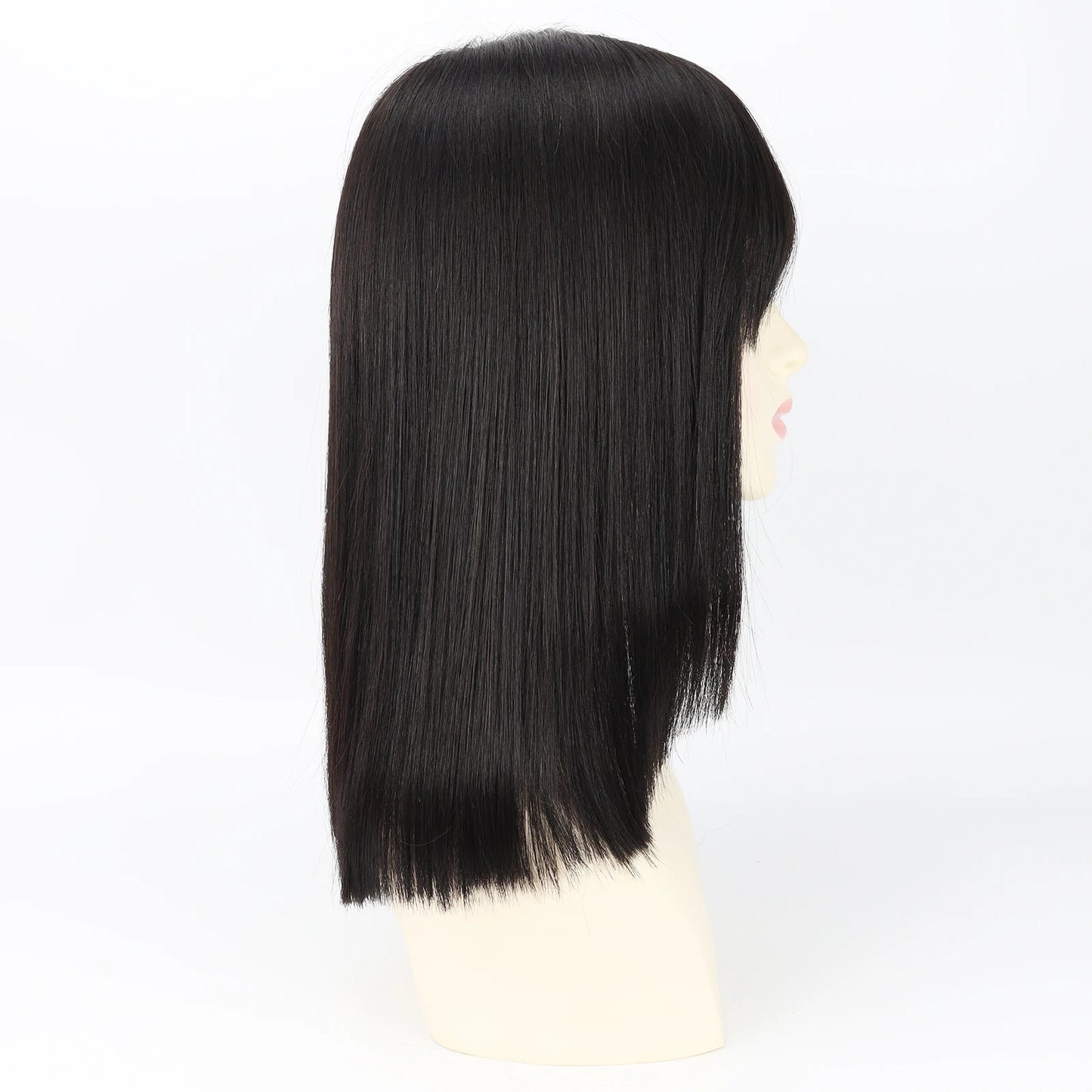 Real Virgin European Human Hair Wig with Bangs 6x6“ Silk Base Wig for Women 22” Bob Hair with PU Around Everyday Wear