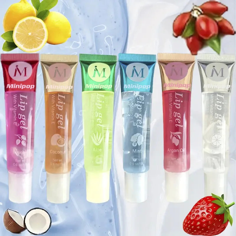 Moisturizing Transparent Lip Gloss, VE, Rosehip, Argan, Mint, Aloe, Coconut Flavors, Transparent Lip Plumping Oil Gift Set