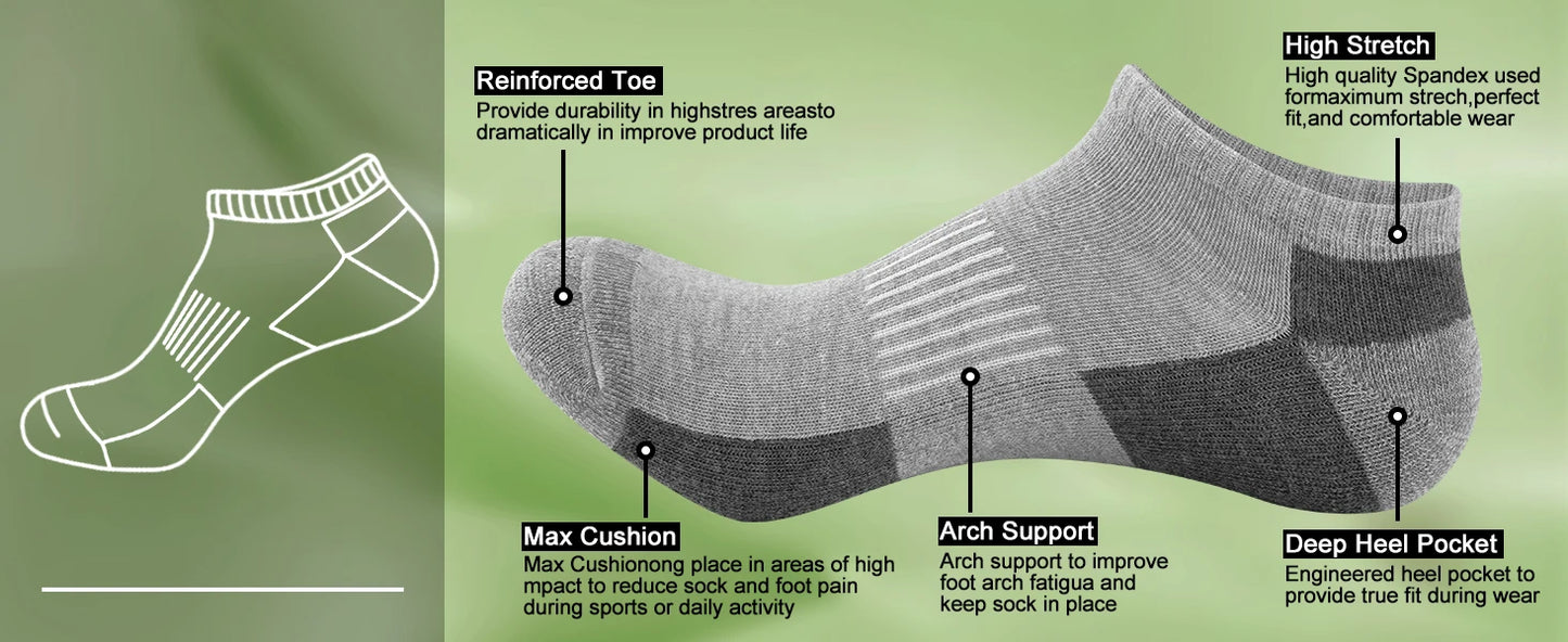 12 Pack Mens Cushioned Ankle Socks, Low Cut Breathable Casual Spring, summer, autumn Socks