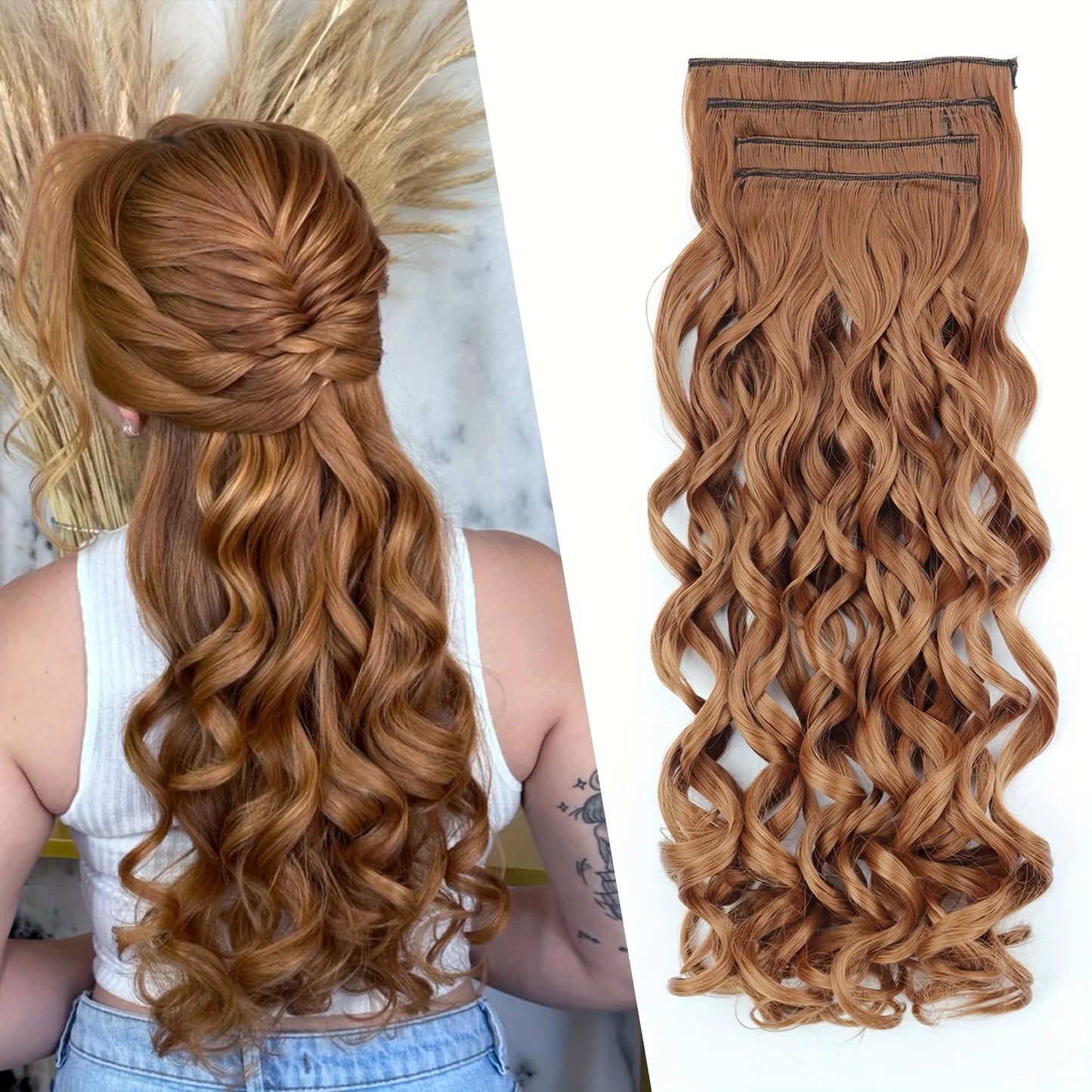 4PCS Clip-In Hair Extensions 20 Inch - Bouncy Wavy Dark Brown Hairpiece