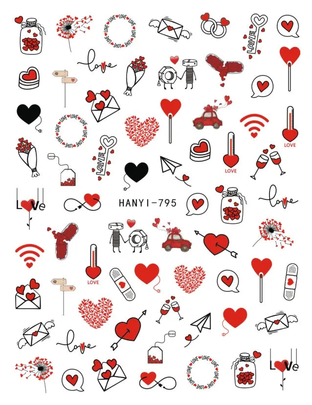 3d Pink Hearts Balloon Valentine Day Love Letters Nail Art Stickers Adhesive Sliders Nail Decals Decoration Manicure Accessories