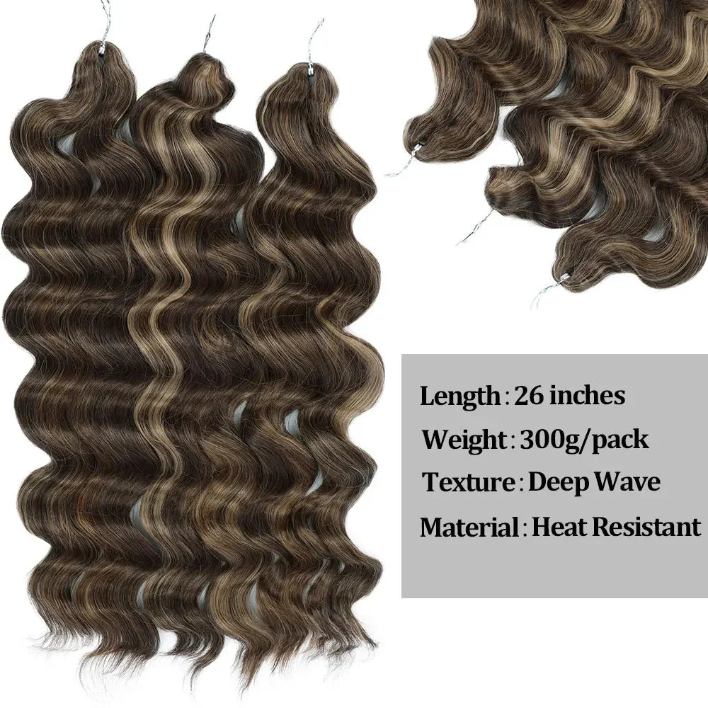 26 Inch Loose Deep Wave Crochet Hair 300g - Highlight Piano Brown Extensions