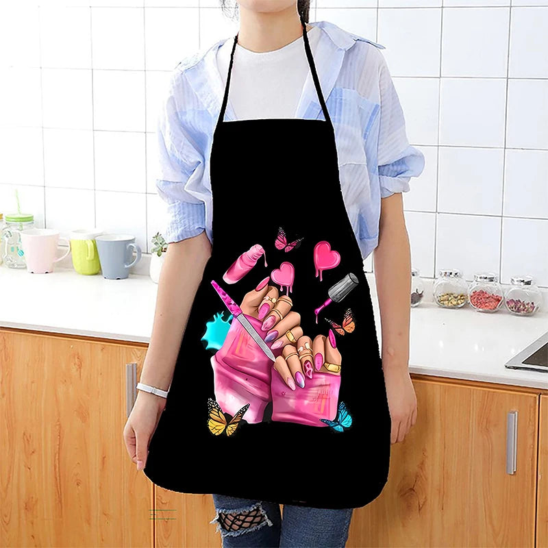 Nail Polish Printing Beauty Kitchen Women Apron Household Cleaning Pinafore Salon Home Cooking Baking Manicure Work Clothes