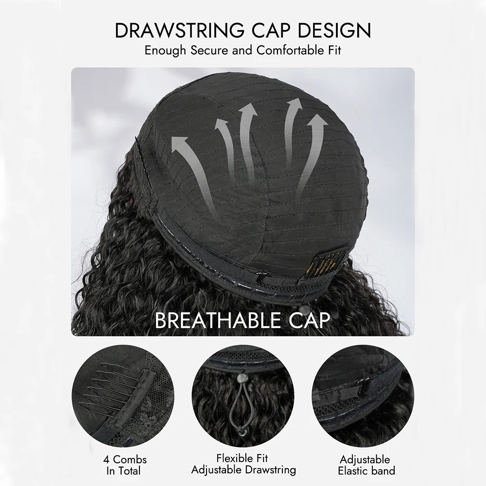 Alipearl Hair Brazilian Curly Human Hair Half Wig For Black Women Natural Looking 180% Density Easy Clip-in Topper Free Parting