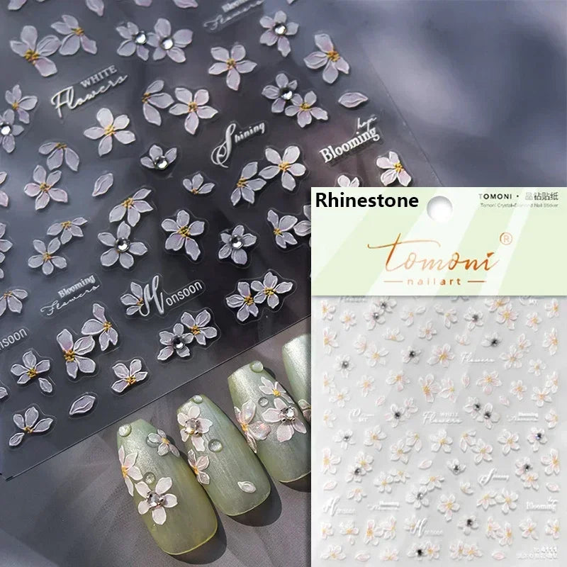 Yellow Autumn Osmanthus Flower Chrysanthemum Butterfly 5D Nail Art Sticker Chinese Character Vase Relief Adhesive Manicure Decal