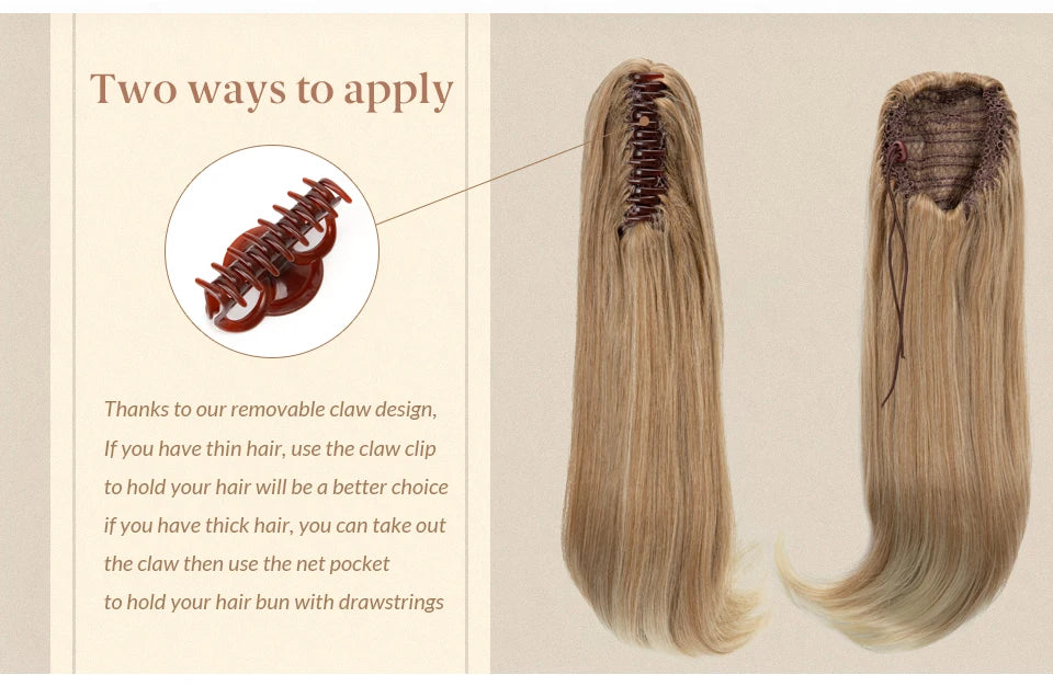 SARLA Claw Clip Ponytail Extension - Long Silky Straight Synthetic Hair