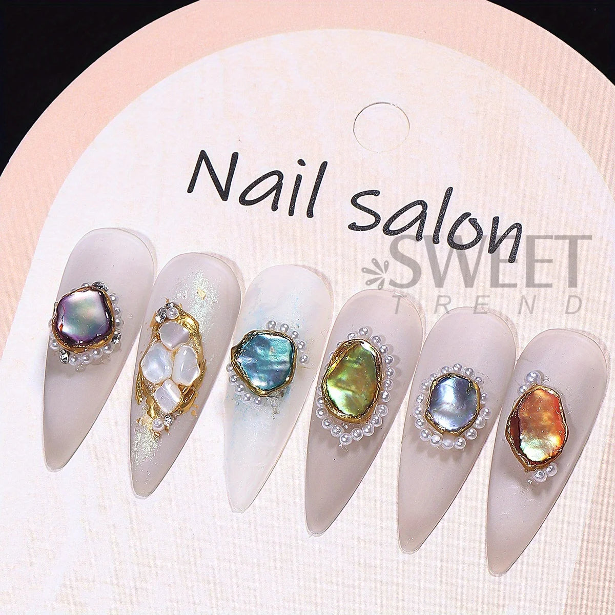 6Grids Natural Abalone Stone Nail Decoration Aurora Shell Pearl Effect Irregular Gemstone Luxury Retro Style Jewelry Accessories
