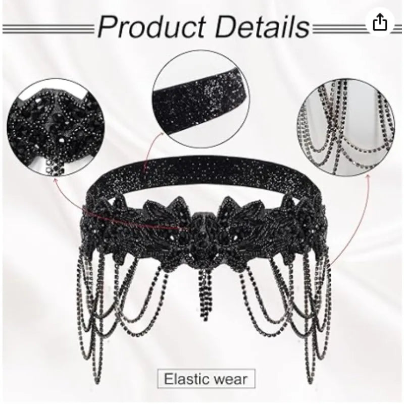 1920s Headband - Great Gatsby Rhinestone Fringe Hair Accessory