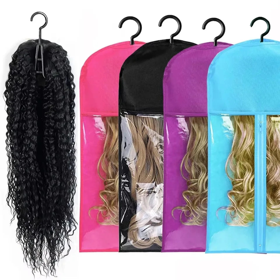 1Set Wig Storage Bag With Hanger Hair Bags With Plastic Hanger For Virgin Hair Black Wig Organizer Hangers For Multiple Wigs New