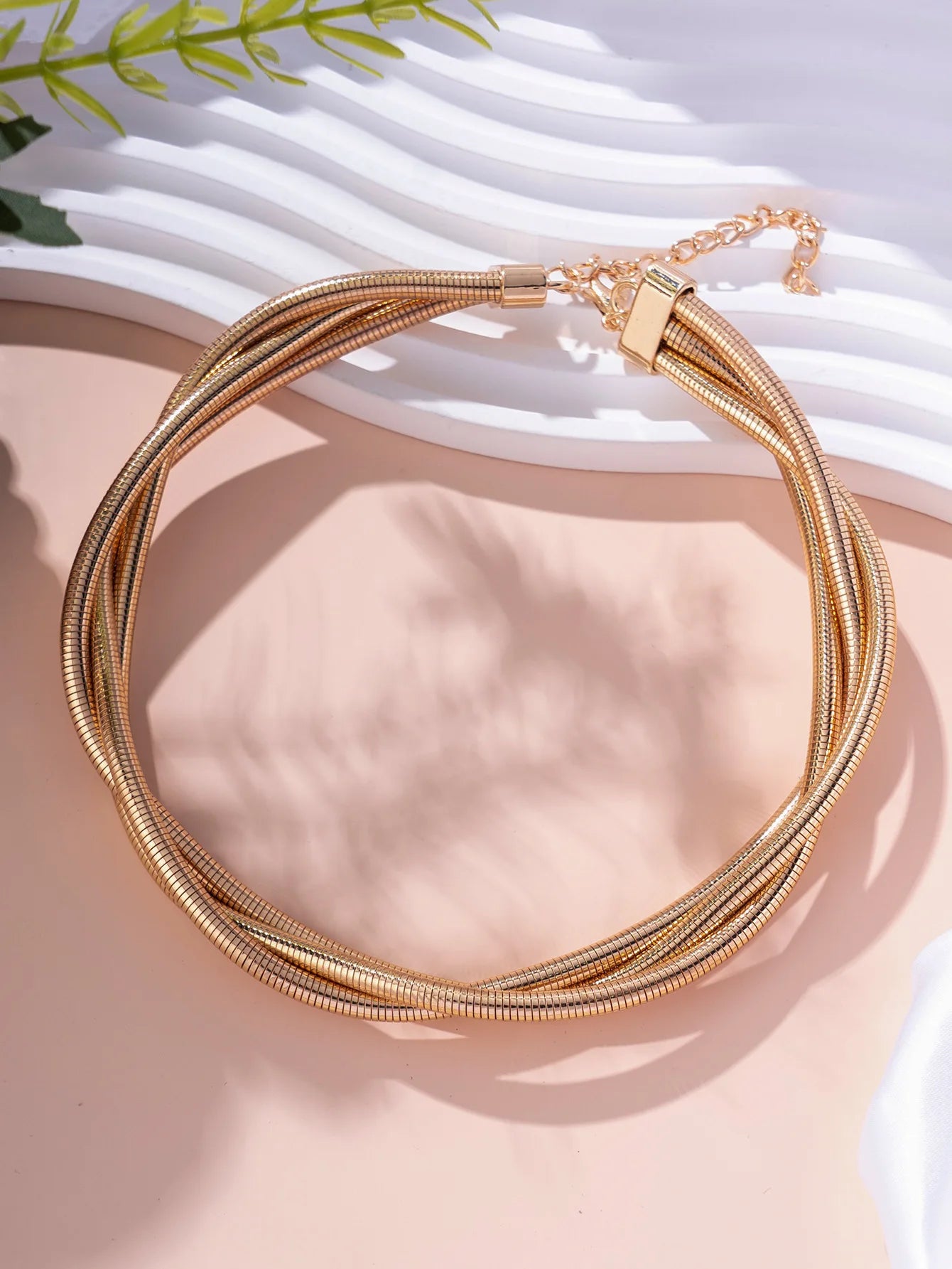 Minar Punk Twisted Three Layers Snake Chain Necklace for Women Man Unisex 18K Gold Silver Mix Color Metal Herringbone Chokers