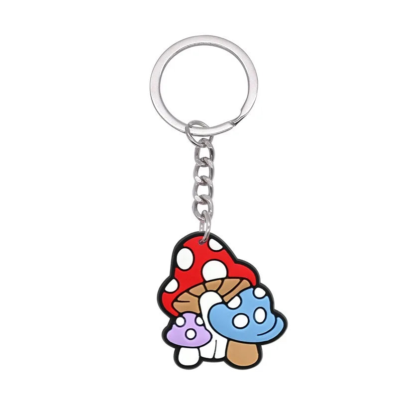 New Arrival 1/21Pcs Various Mushroom Silicone Key Chain Adult Keyring Agaric Car Key Pendant Decorations