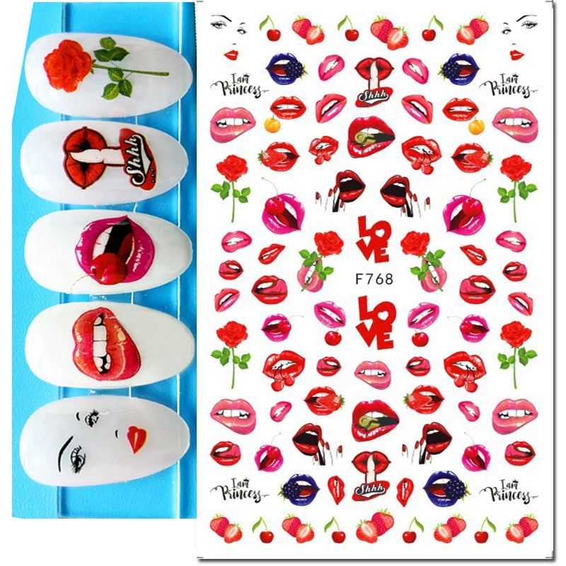 3d Pink Hearts Balloon Valentine Day Love Letters Nail Art Stickers Adhesive Sliders Nail Decals Decoration Manicure Accessories