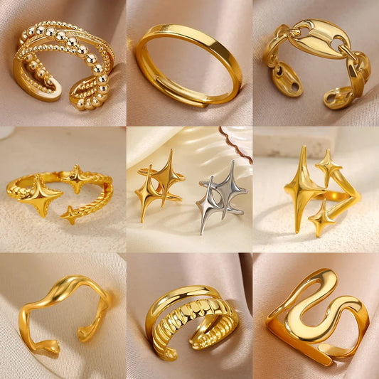 Stainless Steel Cross Star Rings for Women Vintage Gold Color Open Finger Ring Punk Y2K New Trend Aesthetic Jewerly Gifts