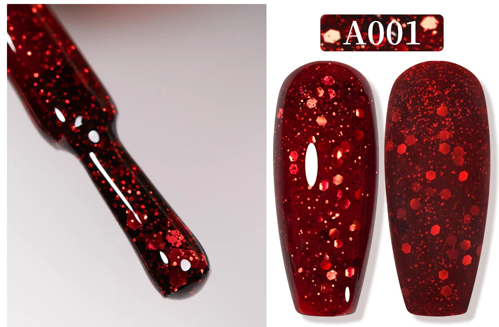7.5ml Red Glitter Gel Nail Polish Crystal Semi Permanent Soak Off UV Gel Varnish Nail Art Manicure Base Matte Top Coat Vernis