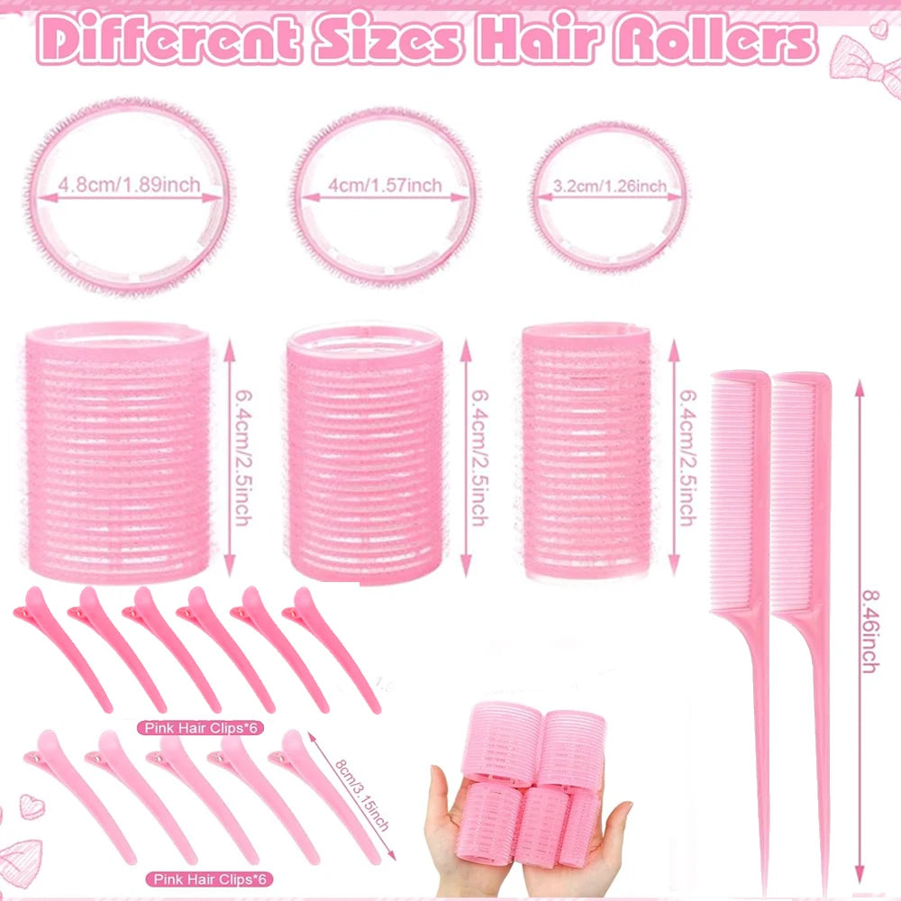 33 pcs Hair Curlers Rollers Self Grip Hair Curlers No Heat  with Clips & Tail Comb for Long Medium Short Hair
