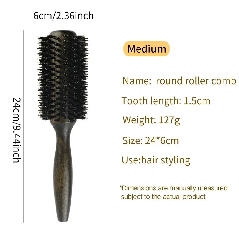 Professional High Quality 63 mm Boar Bristle Hair Wood Round Brush Long Hair Styling Comb Curly And Straight Hairdressing Comb