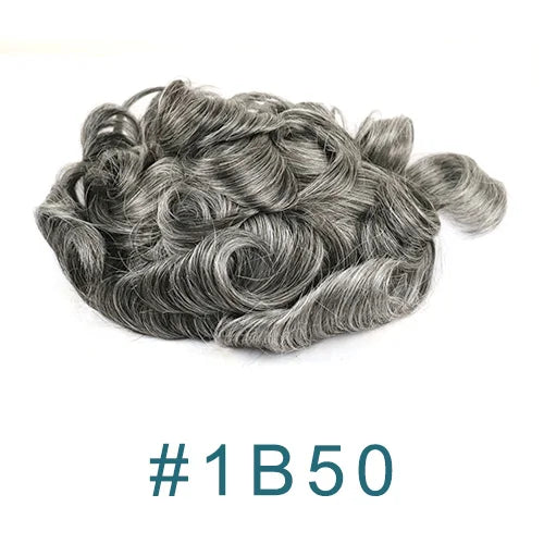 Realistic Men's Toupee Durable NPU Bond Gray Male Human Hair Prosthesis Capillary System Natural Hairline Comfortable Fine Mono