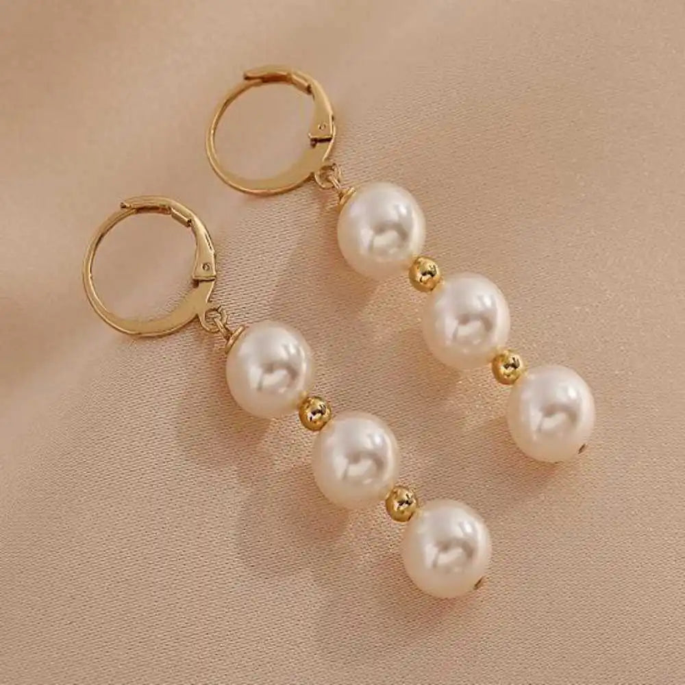 Highlights 8MM White Shell Pearl Earrings 18K Thanksgiving Gift Wedding Hook New Year Accessories Classic Mother's Day