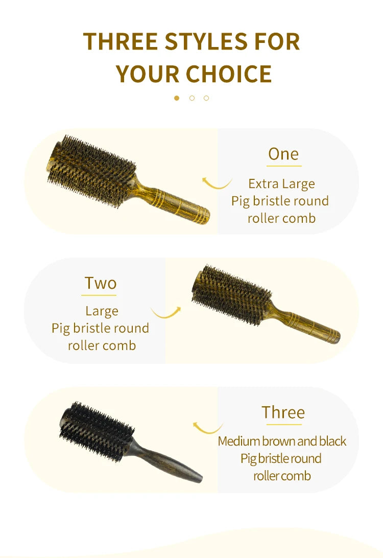 Professional High Quality 63 mm Boar Bristle Hair Wood Round Brush Long Hair Styling Comb Curly And Straight Hairdressing Comb