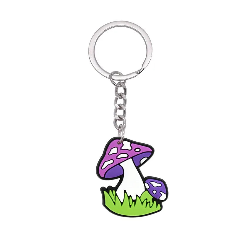 New Arrival 1/21Pcs Various Mushroom Silicone Key Chain Adult Keyring Agaric Car Key Pendant Decorations