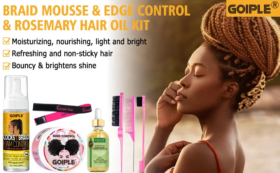 Edge Control Wax & Braid Mousse Set Twist Locs Braid Foam Styling Gel for Black Hair Braids Edge Smoother Rosemary Growth Oil