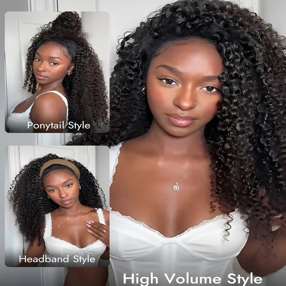 Alipearl Hair Brazilian Curly Human Hair Half Wig For Black Women Natural Looking 180% Density Easy Clip-in Topper Free Parting