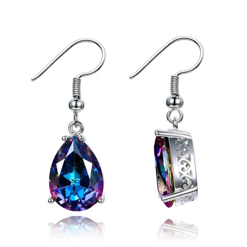 Women Girls Best Silver Colorful Jewelry Gift Genuine 925 Sterling Silver Drop Earrings Fashion Dangle Rhinestones Earrings