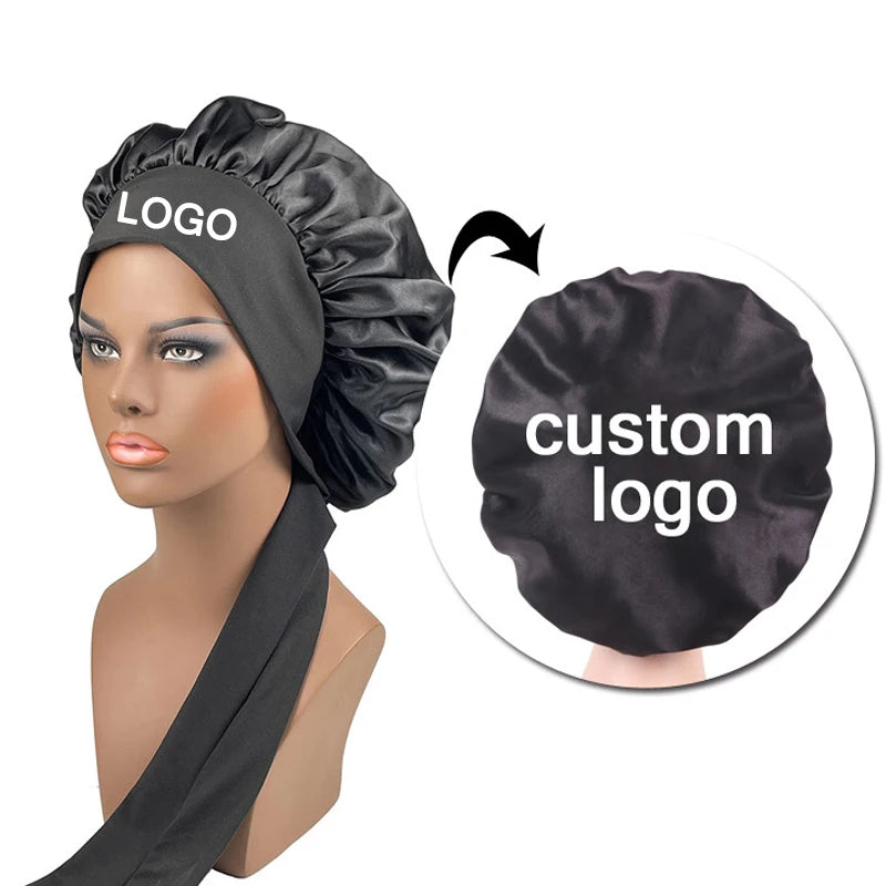 100 Mulberry Silk Hair Bonnet Personalize Logo Satin Sleeping Cap 10-50Pcs Wholesale Overnight Hair Protect Bonnets Anti-Frizzy