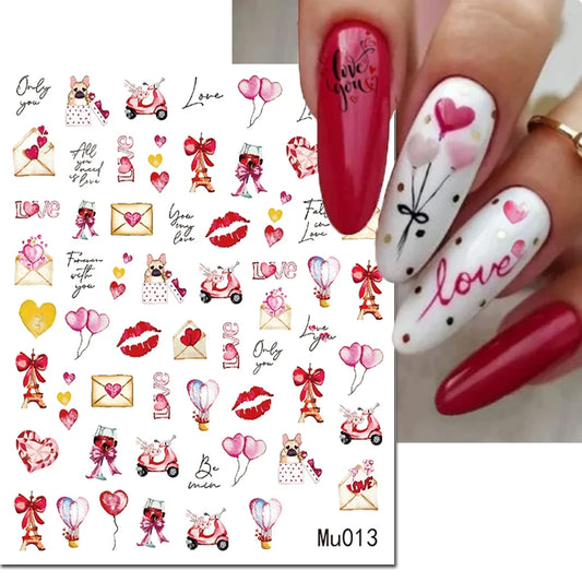 3d Pink Hearts Balloon Valentine Day Love Letters Nail Art Stickers Adhesive Sliders Nail Decals Decoration Manicure Accessories
