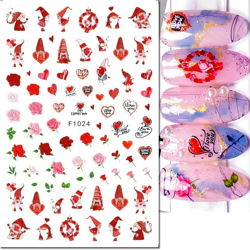3d Pink Hearts Balloon Valentine Day Love Letters Nail Art Stickers Adhesive Sliders Nail Decals Decoration Manicure Accessories