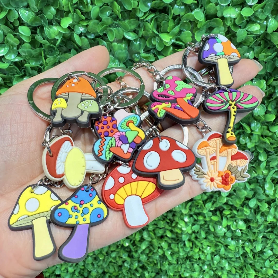 New Arrival 1/21Pcs Various Mushroom Silicone Key Chain Adult Keyring Agaric Car Key Pendant Decorations