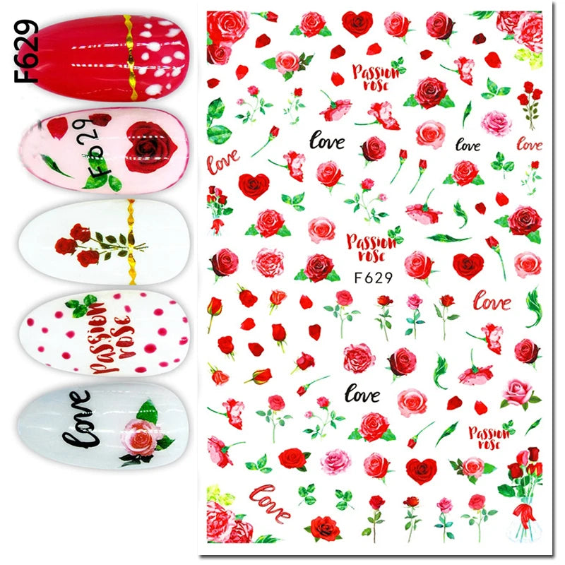 3d Pink Hearts Balloon Valentine Day Love Letters Nail Art Stickers Adhesive Sliders Nail Decals Decoration Manicure Accessories