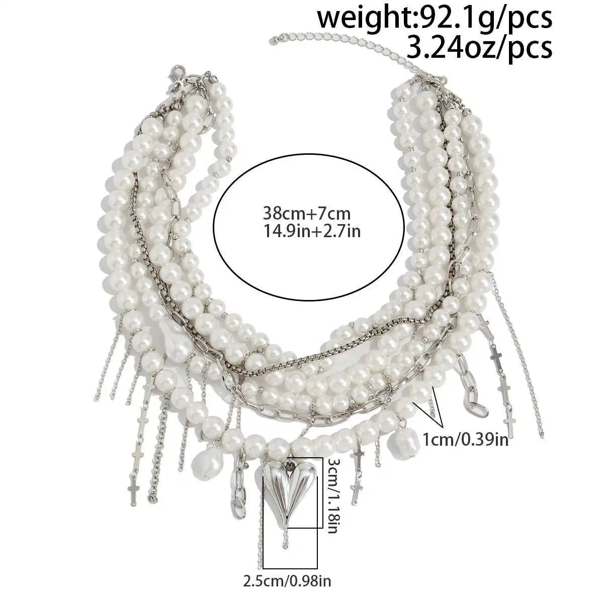 IngeSight.Z Exquisite Luxury Multilayer Imitation Pearl Tassel Choker Necklace Women New Heart Pendant Necklace Wedding Jewelry