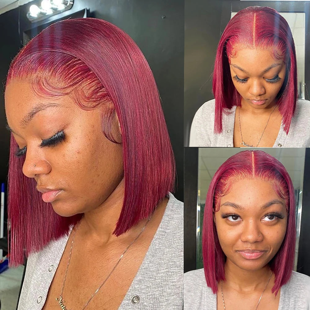 Wine Red 99J Bob Wig - 13x4 HD Lace Front Short Straight Human Hair