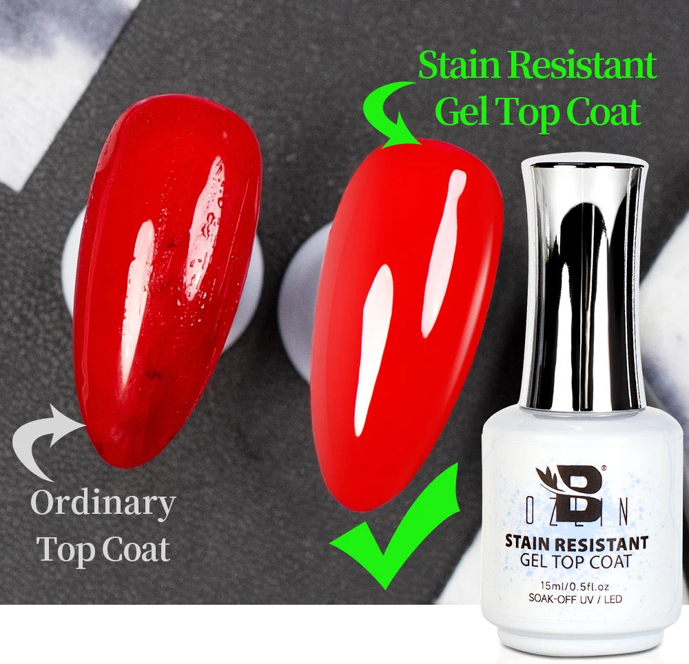 NEW Stain Resistant Gel Top Coat Gel Nail Polish UV Diamond Topcoat No Wipe Sealer Gel Finish Manicure Nail Art Salon Quality