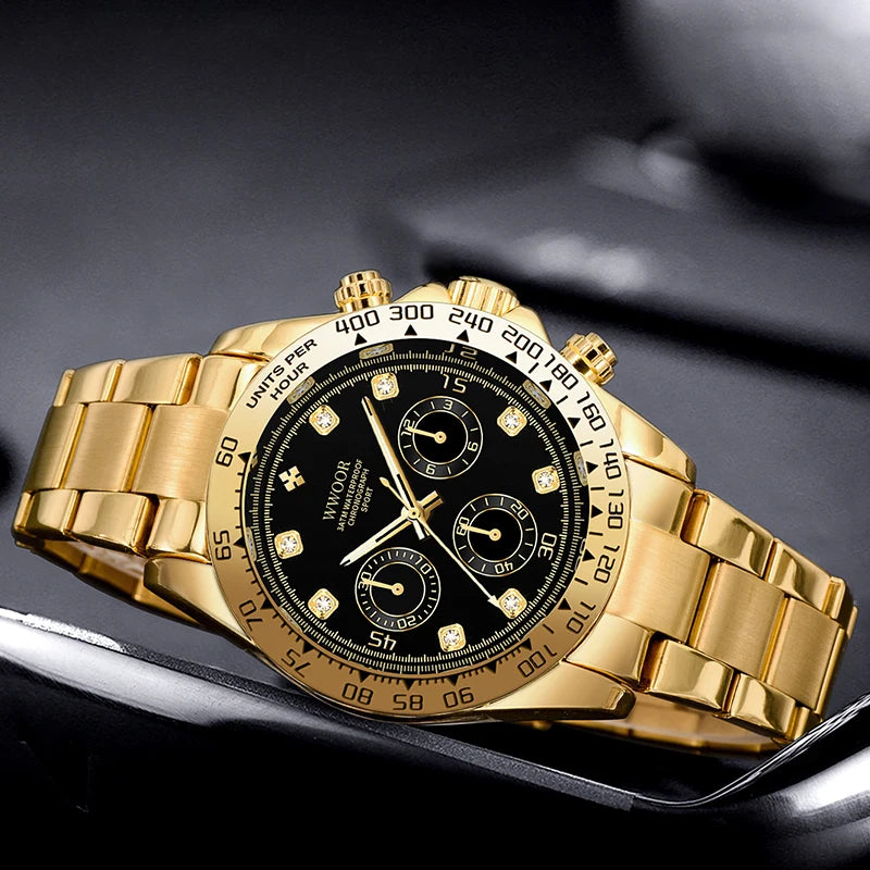 WWOOR 2024 New Mens Watches Top Brand Quartz Japanese Chronograph Stopwatch Waterproof Stainless Wristwatches Relogio Masculino