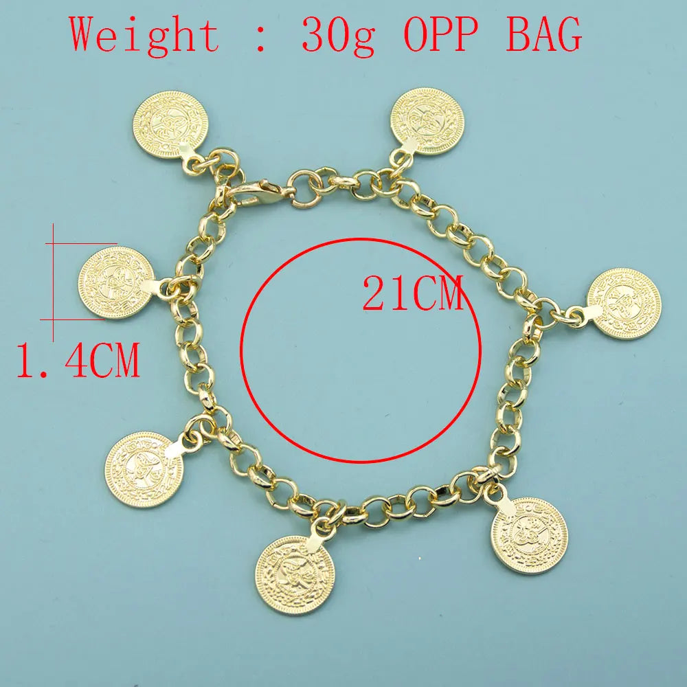 Neovisson Fashion Style Gold Color Coin Bracelet Chain Elegent Bridal Wedding Jewelry Ladies Favorite Gift Accessorie