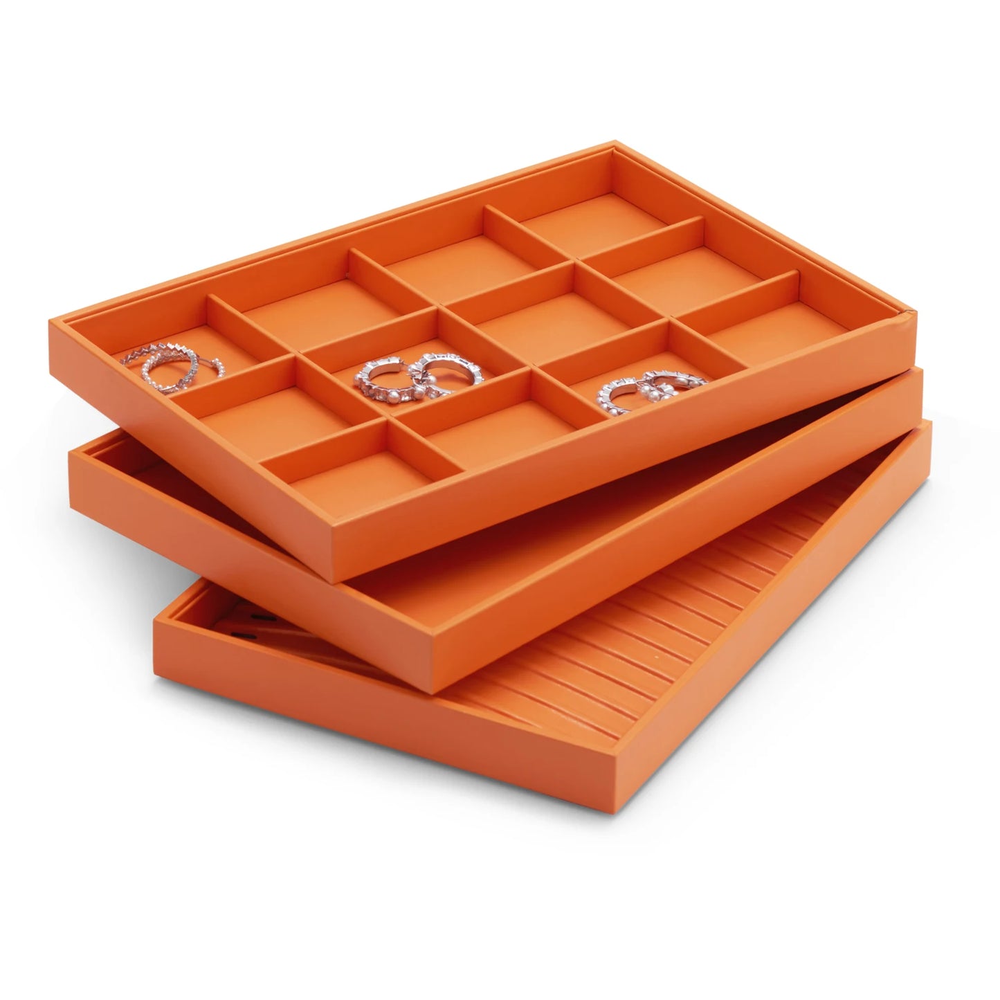 Oirlv New Luxury Orange Leather Stackable Jewelry Tray Jewelry Drawer Organizer Trays Rings Earrings Storage Display Props