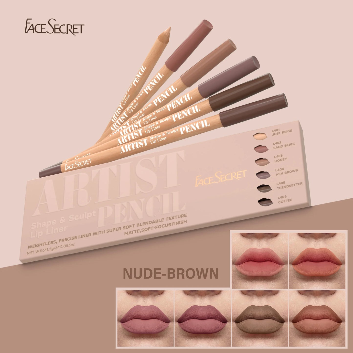Thanks Giving Day Gift:6Pcs Lipliner Set,Nude/Pink/ Coffee Tones,Waterproof, Longlasting,Silk,Easy To Color,Women Makeup Combo,