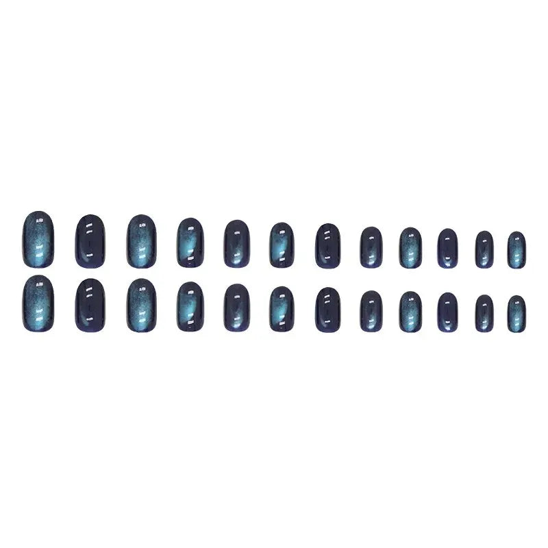 24 PCs Short French Minimalist Cat-eye Nails with 1 Jelly Gel and 1 Nail File