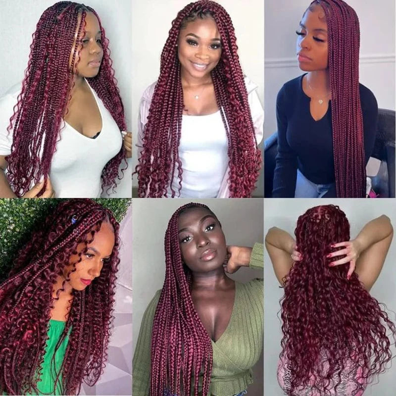 #99j Burgundy Human Hair Bulk for Braiding 16-24 inch Dark Wine Deep Wave Jerry Curly Boho Braids Hair Bulk Extension Bobbi Hair
