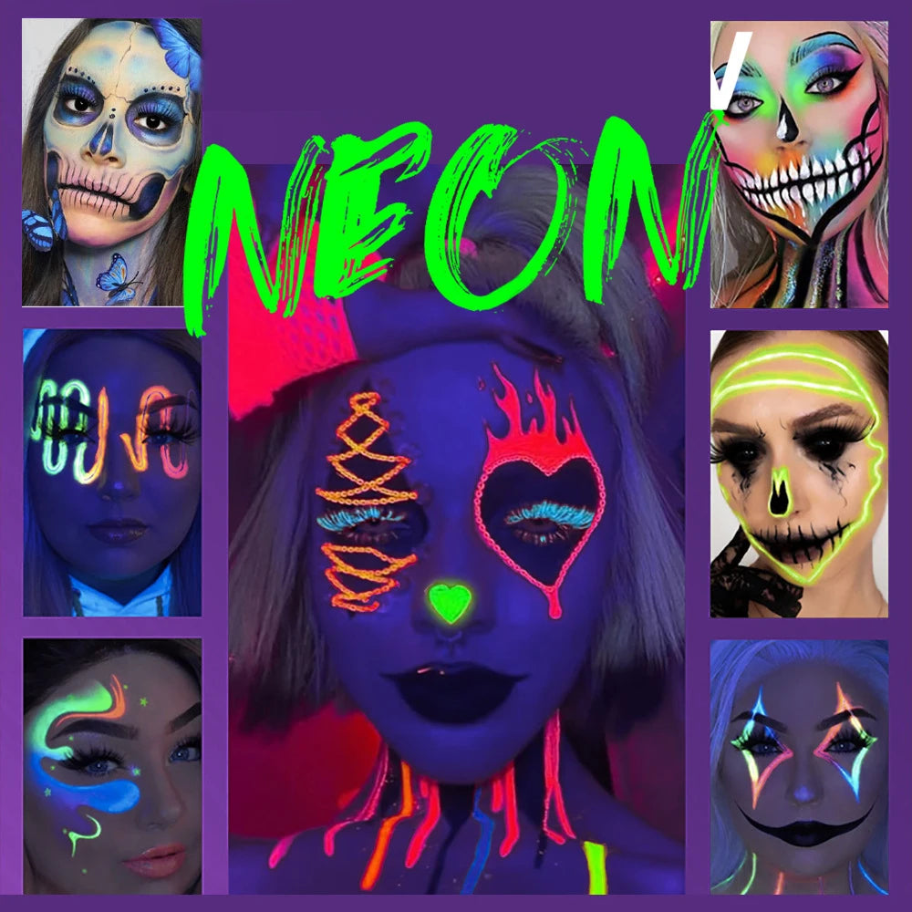 12-Colors Black White Halloween Makeup Waterproof Face & Body Paint Stick Neon Colorful Blue Green Yellow Face Paint Cosmetics