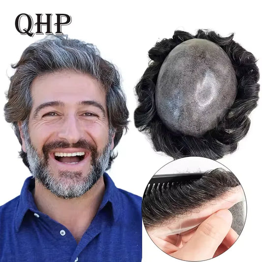 Hot Sale Toupee Wigs Human Hair For Men 0.12-0.14mm Skin Hair Prosthesis Man 6" Men's Capillary Prosthesis Soft Mens Hair System