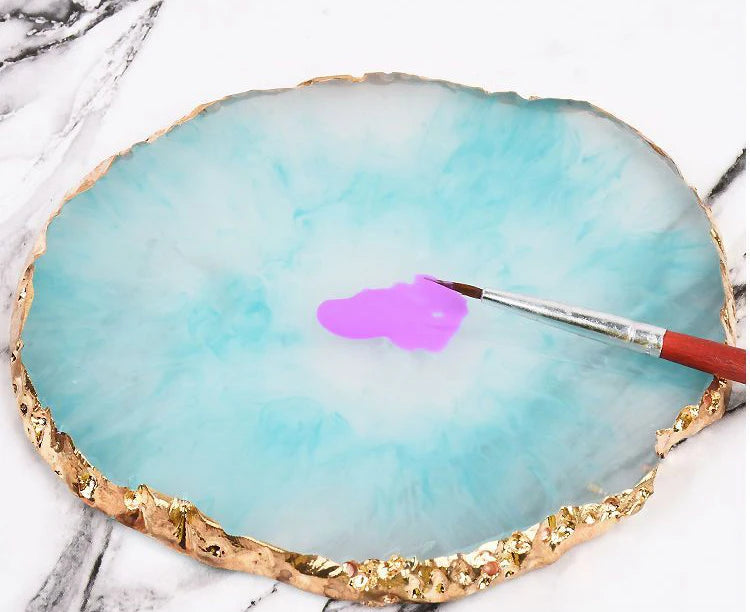 Nail Art Palette False Nail Tips Mixing Color Drawing Pallet Gel Polish Display Shelf Round Resin Agate Stone Manicure Tool