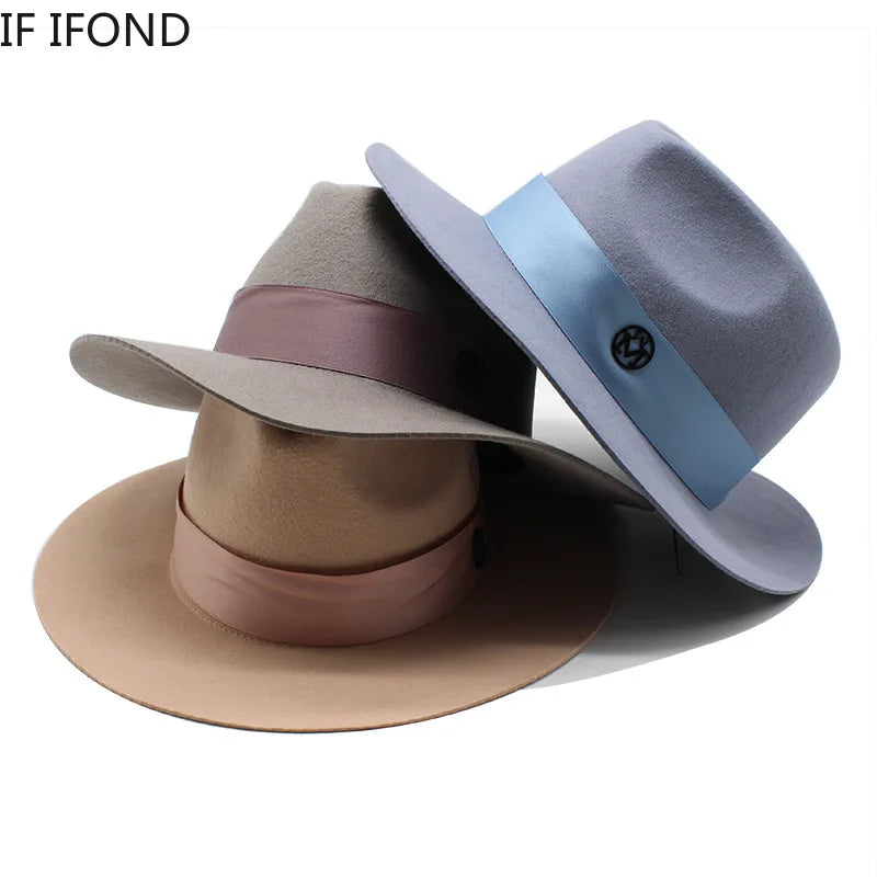 100% Wool Fedora Hat - Wide Brim Floppy Jazz Cap