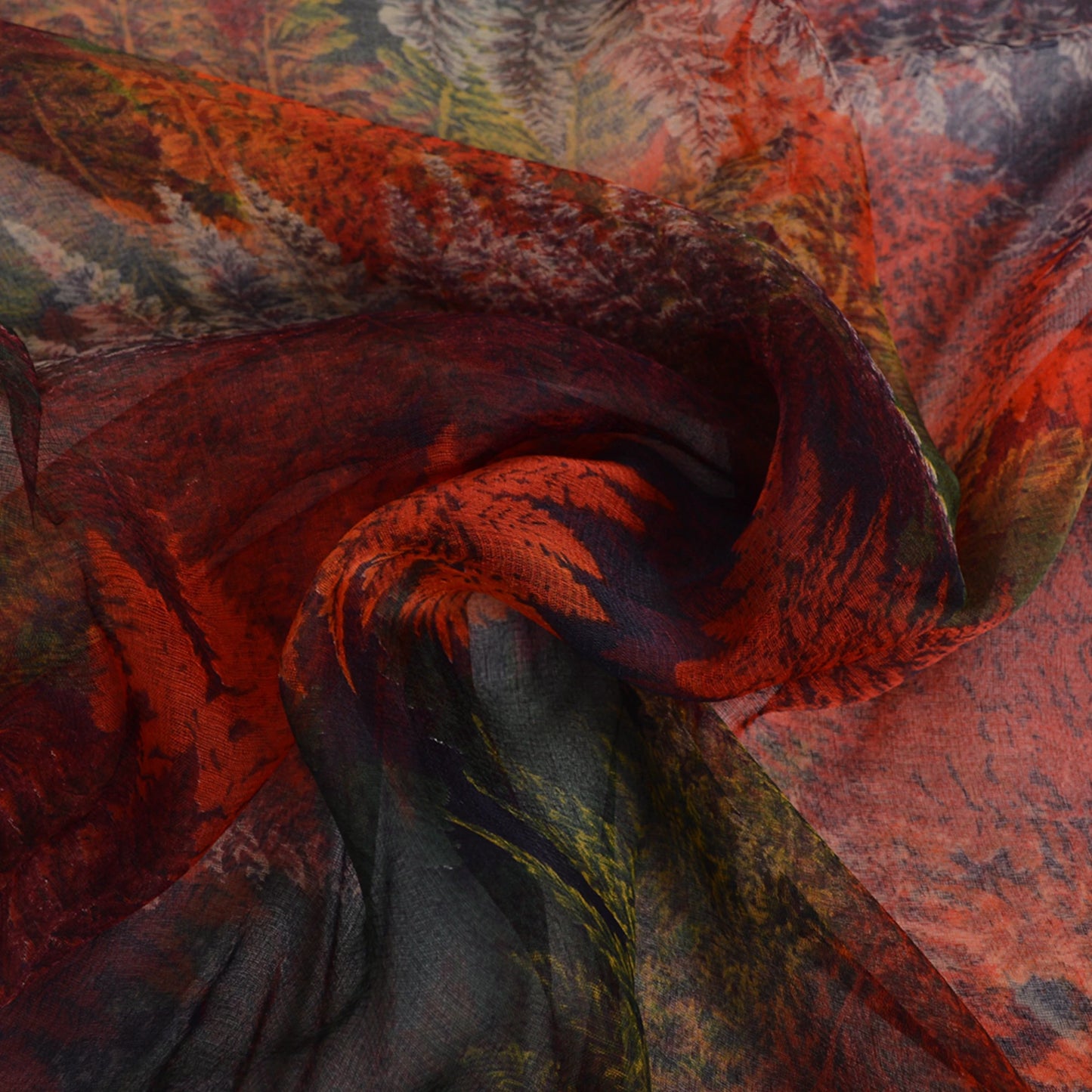 [BYSIFA] Red Black Women Long Silk Scarf Printed 170*105cm Fashion Leaves Pattern Brand 100% Pure Silk Shawl For Spring Autumn