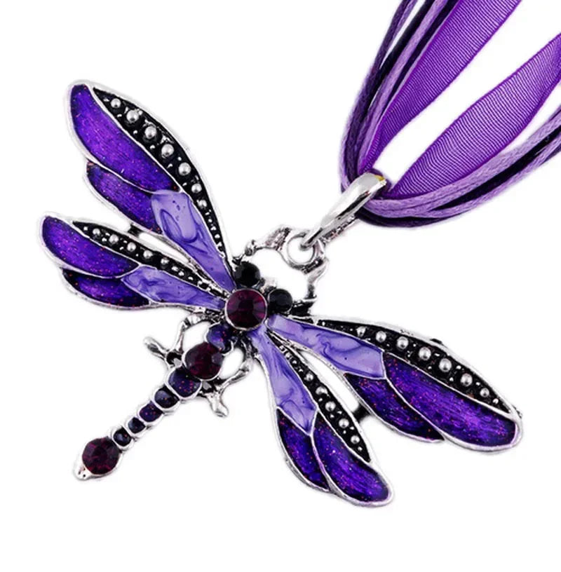Fashion Crystal Dragonfly Pendant Necklaces for Women Vintage Insect Multi Layers Rope Necklace Jewelry Thanksgiving Gift