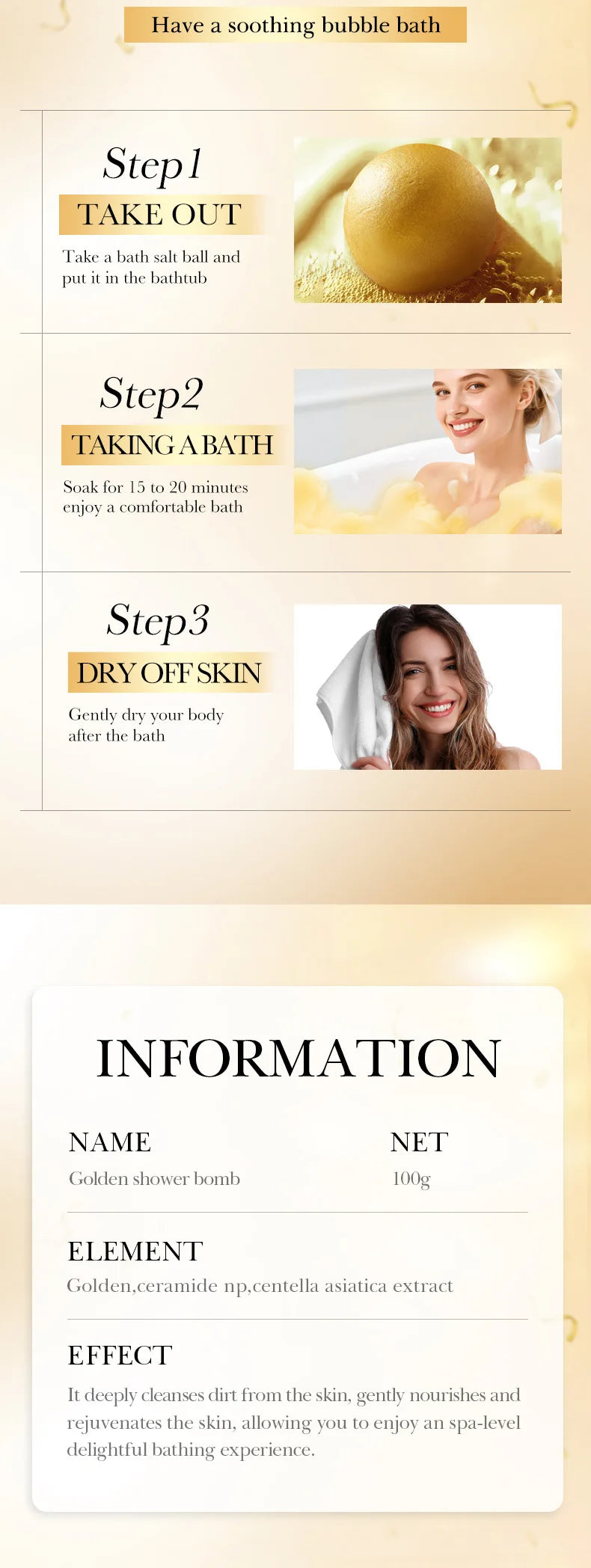 Gold Bath Salt Ball 100g (Sinking Ball) Deep Cleansing Body Bath Salt Ball for Relaxation And Skin Care