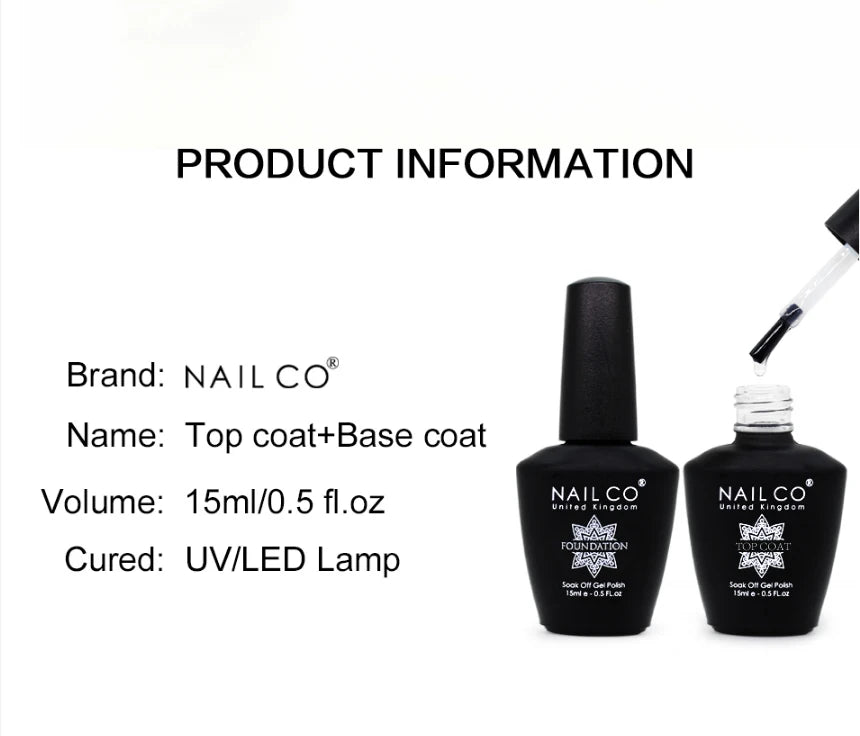 NAILCO 15ML Top coat Base coat Gel nail polish nails art Semi Permanent Lacquer Varnish Hybrid nail supplies for professionals
